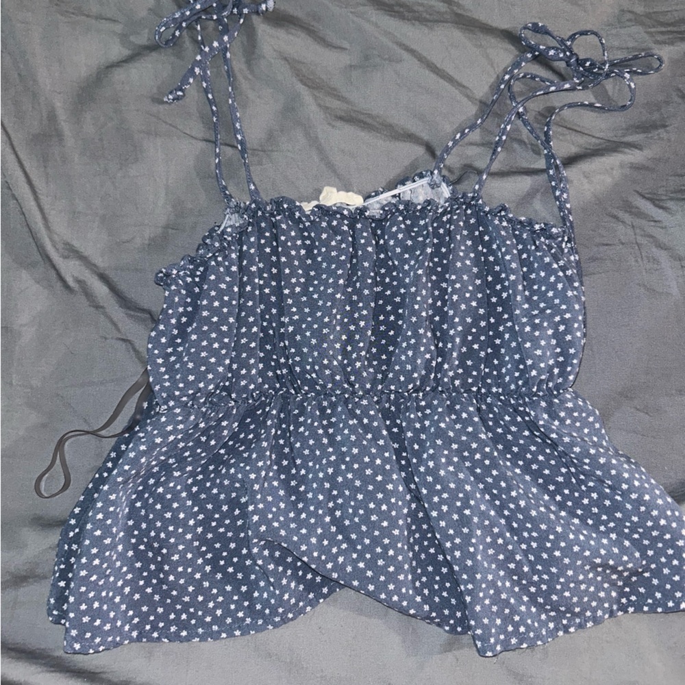 Blue and White flower tie top